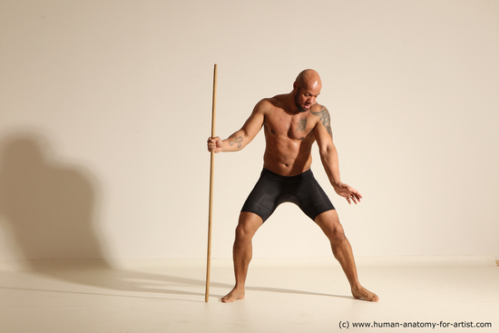 Underwear Man Black Muscular Bald Dancing Dynamic poses Academic