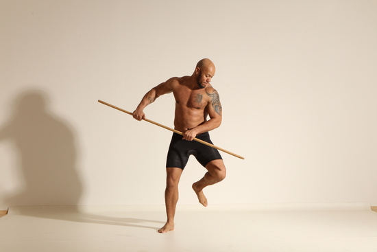 Underwear Man Black Muscular Bald Dancing Dynamic poses Academic