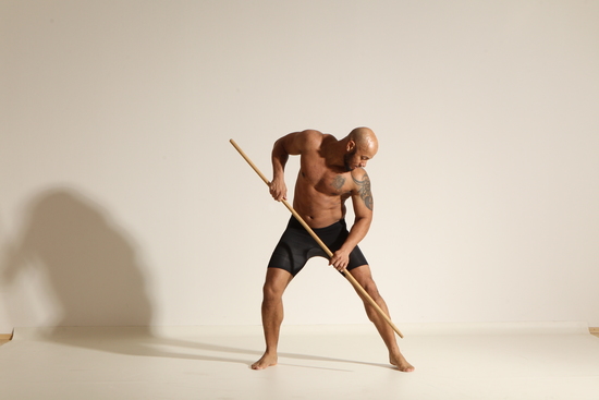 Underwear Man Black Muscular Bald Dancing Dynamic poses Academic