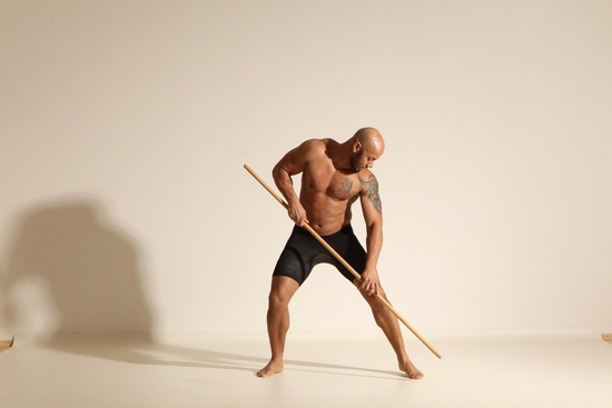 Underwear Man Black Muscular Bald Dancing Dynamic poses Academic