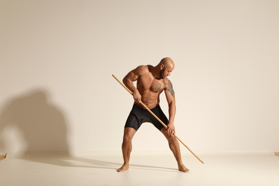 Underwear Man Black Muscular Bald Dancing Dynamic poses Academic