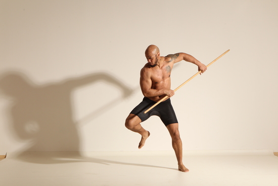 Underwear Man Black Muscular Bald Dancing Dynamic poses Academic