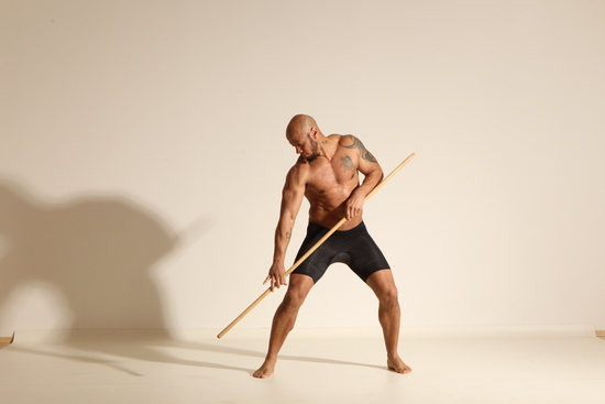 Underwear Man Black Muscular Bald Dancing Dynamic poses Academic