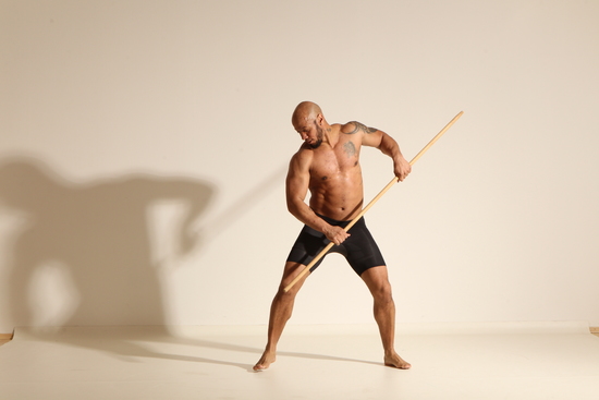 Underwear Man Black Muscular Bald Dancing Dynamic poses Academic