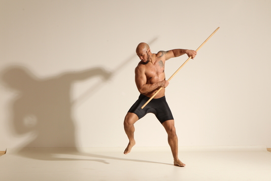 Underwear Man Black Muscular Bald Dancing Dynamic poses Academic