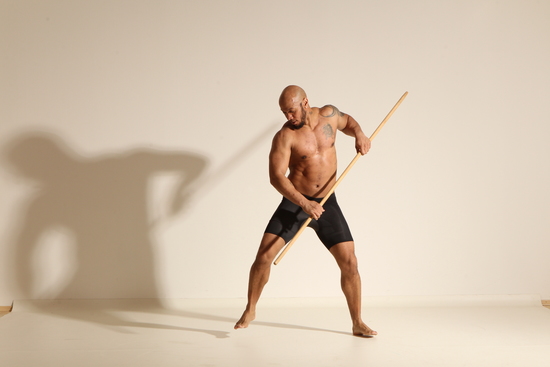 Underwear Man Black Muscular Bald Dancing Dynamic poses Academic