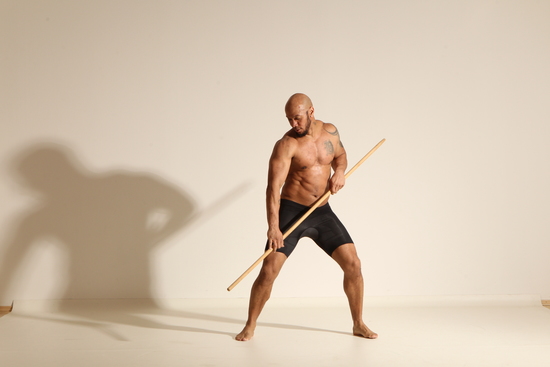 Underwear Man Black Muscular Bald Dancing Dynamic poses Academic