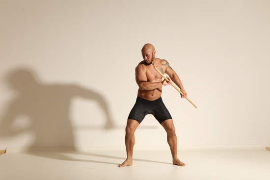 Underwear Man Black Muscular Bald Dancing Dynamic poses Academic