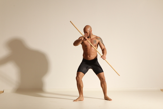 Underwear Man Black Muscular Bald Dancing Dynamic poses Academic