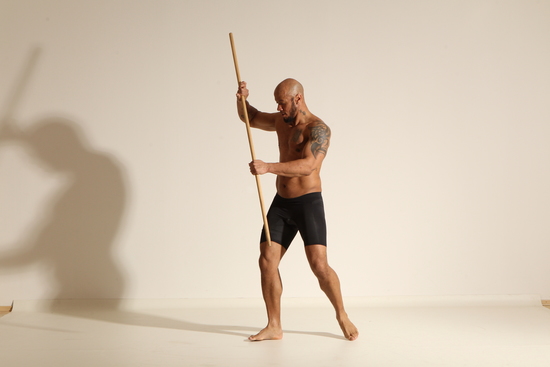 Underwear Man Black Muscular Bald Dancing Dynamic poses Academic