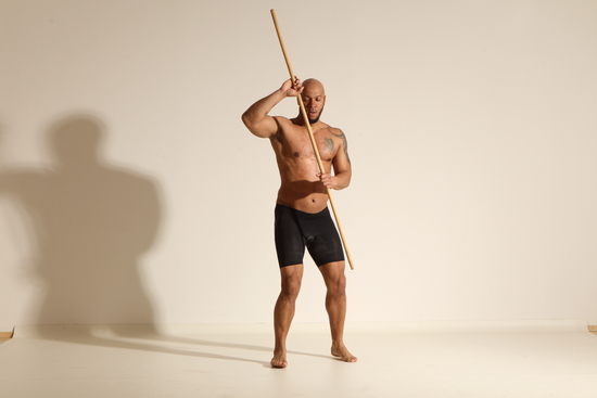 Underwear Man Black Muscular Bald Dancing Dynamic poses Academic