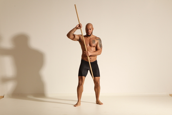 Underwear Man Black Muscular Bald Dancing Dynamic poses Academic