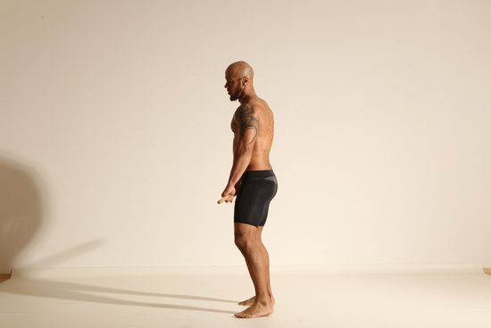 Underwear Man Black Muscular Bald Dancing Dynamic poses Academic