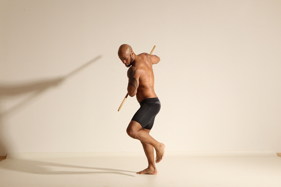 Underwear Man Black Muscular Bald Dancing Dynamic poses Academic