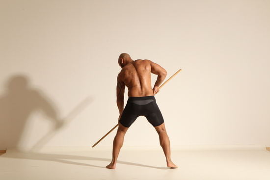 Underwear Man Black Muscular Bald Dancing Dynamic poses Academic