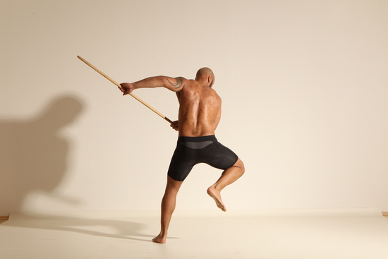 Underwear Man Black Muscular Bald Dancing Dynamic poses Academic