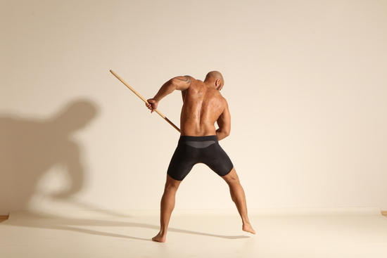 Underwear Man Black Muscular Bald Dancing Dynamic poses Academic