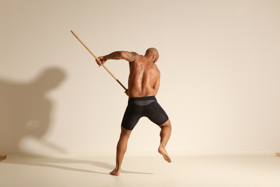 Underwear Man Black Muscular Bald Dancing Dynamic poses Academic