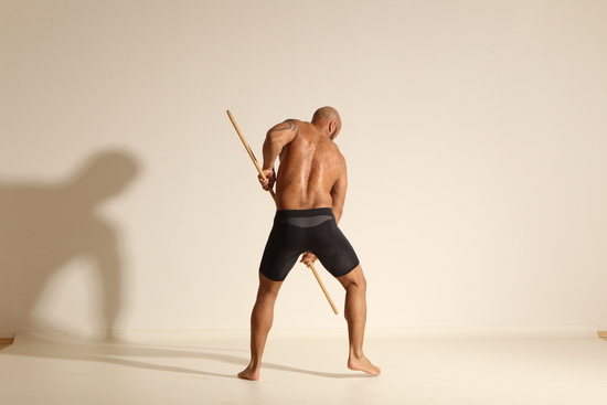 Underwear Man Black Muscular Bald Dancing Dynamic poses Academic