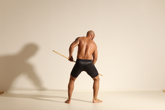 Underwear Man Black Muscular Bald Dancing Dynamic poses Academic