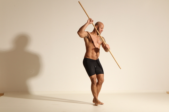 Underwear Man Black Muscular Bald Dancing Dynamic poses Academic