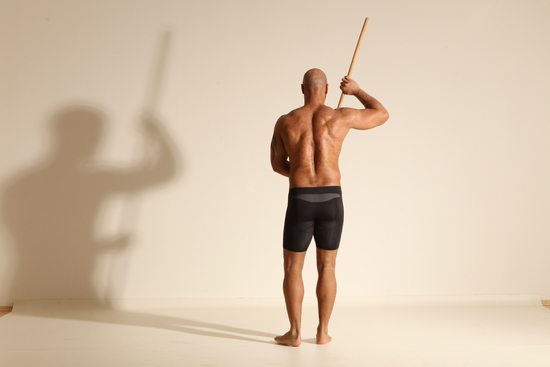 Underwear Man Black Muscular Bald Dancing Dynamic poses Academic