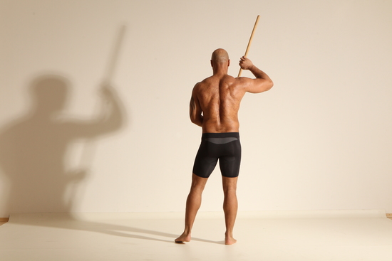 Underwear Man Black Muscular Bald Dancing Dynamic poses Academic