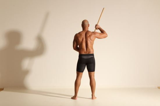 Underwear Man Black Muscular Bald Dancing Dynamic poses Academic