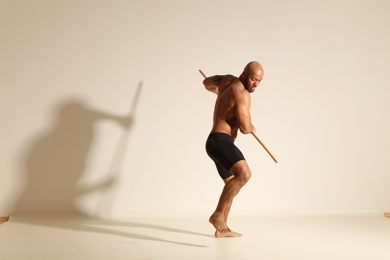 Underwear Man Black Muscular Bald Dancing Dynamic poses Academic