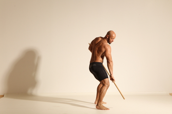 Underwear Man Black Muscular Bald Dancing Dynamic poses Academic