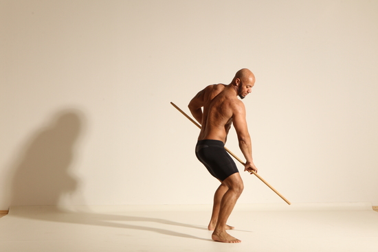 Underwear Man Black Muscular Bald Dancing Dynamic poses Academic