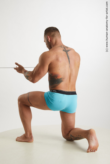 Underwear Man White Kneeling poses - ALL Muscular Short Brown Kneeling poses - on one knee Standard Photoshoot Academic