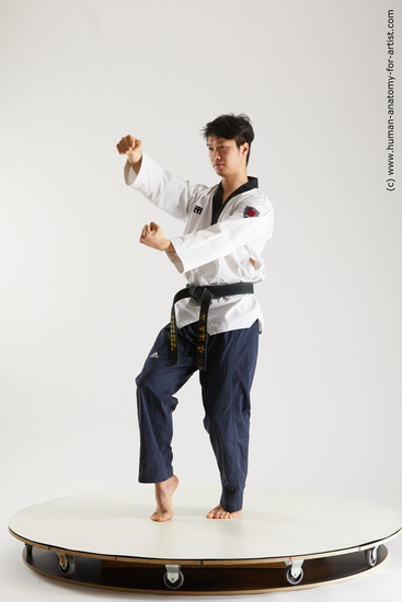Sportswear Fighting Man Asian Standing poses - ALL Slim Short Black Standing poses - simple Multi angles poses Academic