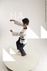 Sportswear Fighting Man Asian Standing poses - ALL Slim Short Black Standing poses - simple Multi angles poses Academic