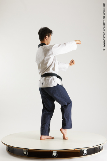 Sportswear Fighting Man Asian Standing poses - ALL Slim Short Black Standing poses - simple Multi angles poses Academic