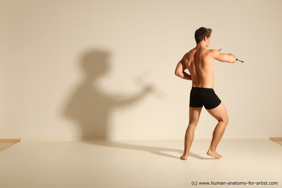 Underwear Fighting Man White Muscular Short Brown Dynamic poses Academic