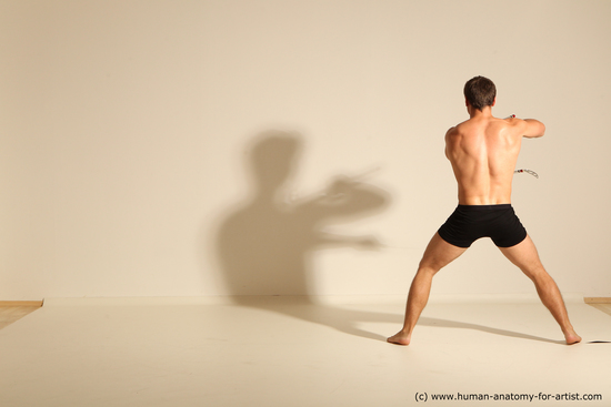 Underwear Fighting Man White Muscular Short Brown Dynamic poses Academic