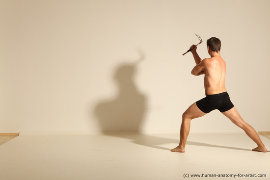 Underwear Fighting Man White Muscular Short Brown Dynamic poses Academic