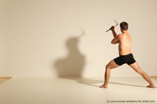 Underwear Fighting Man White Muscular Short Brown Dynamic poses Academic