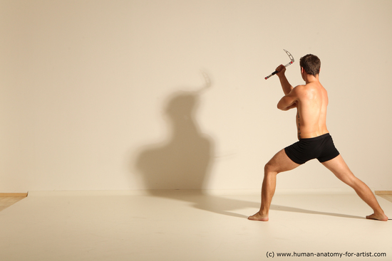 Underwear Fighting Man White Muscular Short Brown Dynamic poses Academic