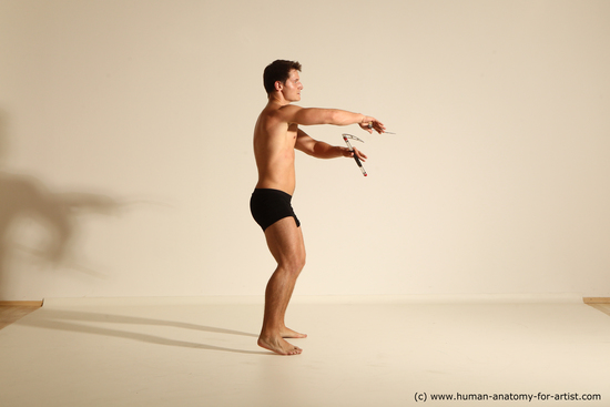 Underwear Fighting Man White Muscular Short Brown Dynamic poses Academic