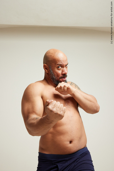 Underwear Fighting Man Black Moving poses Muscular Bald Dynamic poses Academic