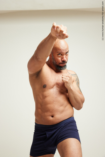 Underwear Fighting Man Black Moving poses Muscular Bald Dynamic poses Academic