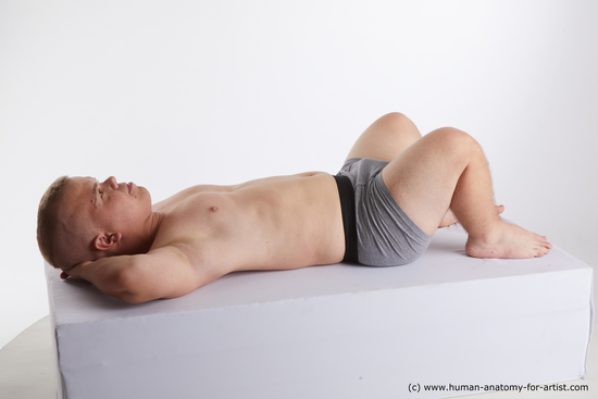 Underwear Man White Laying poses - ALL Average Short Brown Laying poses - on back Standard Photoshoot Academic