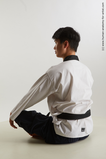 Sportswear Man Asian Sitting poses - simple Slim Short Black Sitting poses - ALL Standard Photoshoot Academic