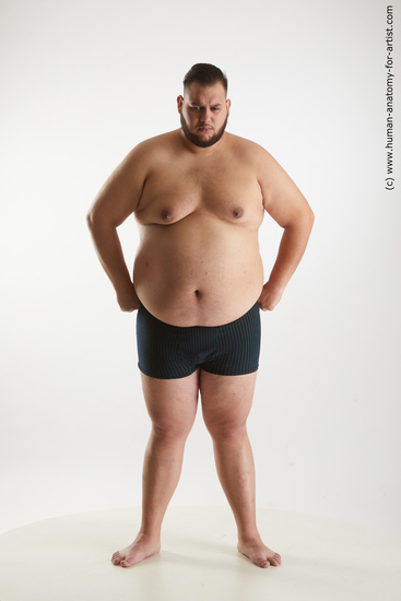 Underwear Man White Overweight Short Brown Standard Photoshoot Academic