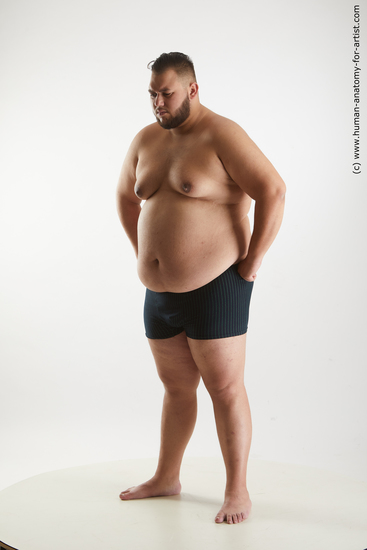 Underwear Man White Overweight Short Brown Standard Photoshoot Academic