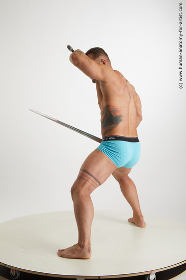 Underwear Fighting with sword Man White Muscular Short Brown Standard Photoshoot Academic