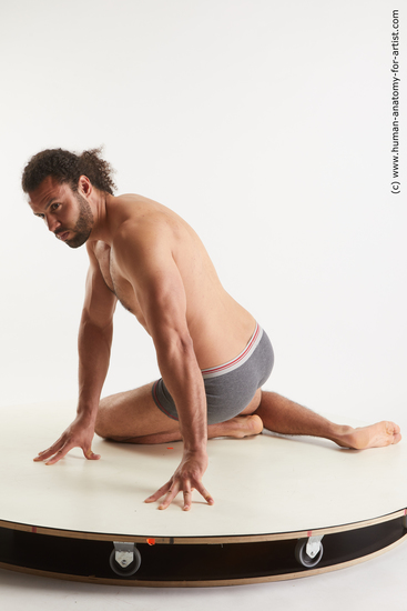 Underwear Man Black Kneeling poses - ALL Muscular Medium Kneeling poses - on both knees Black Standard Photoshoot Academic