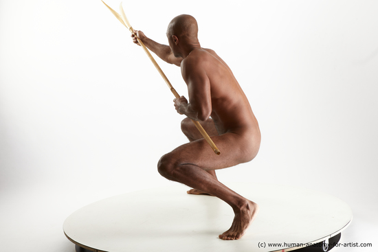 Nude Man Black Athletic Bald Sitting poses - ALL Sitting poses - on knees Standard Photoshoot Realistic